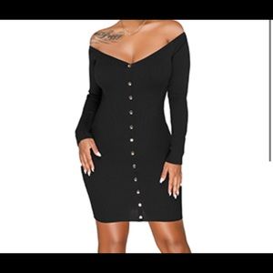 NEW! Ruched Black Long Sleeve Short Dress